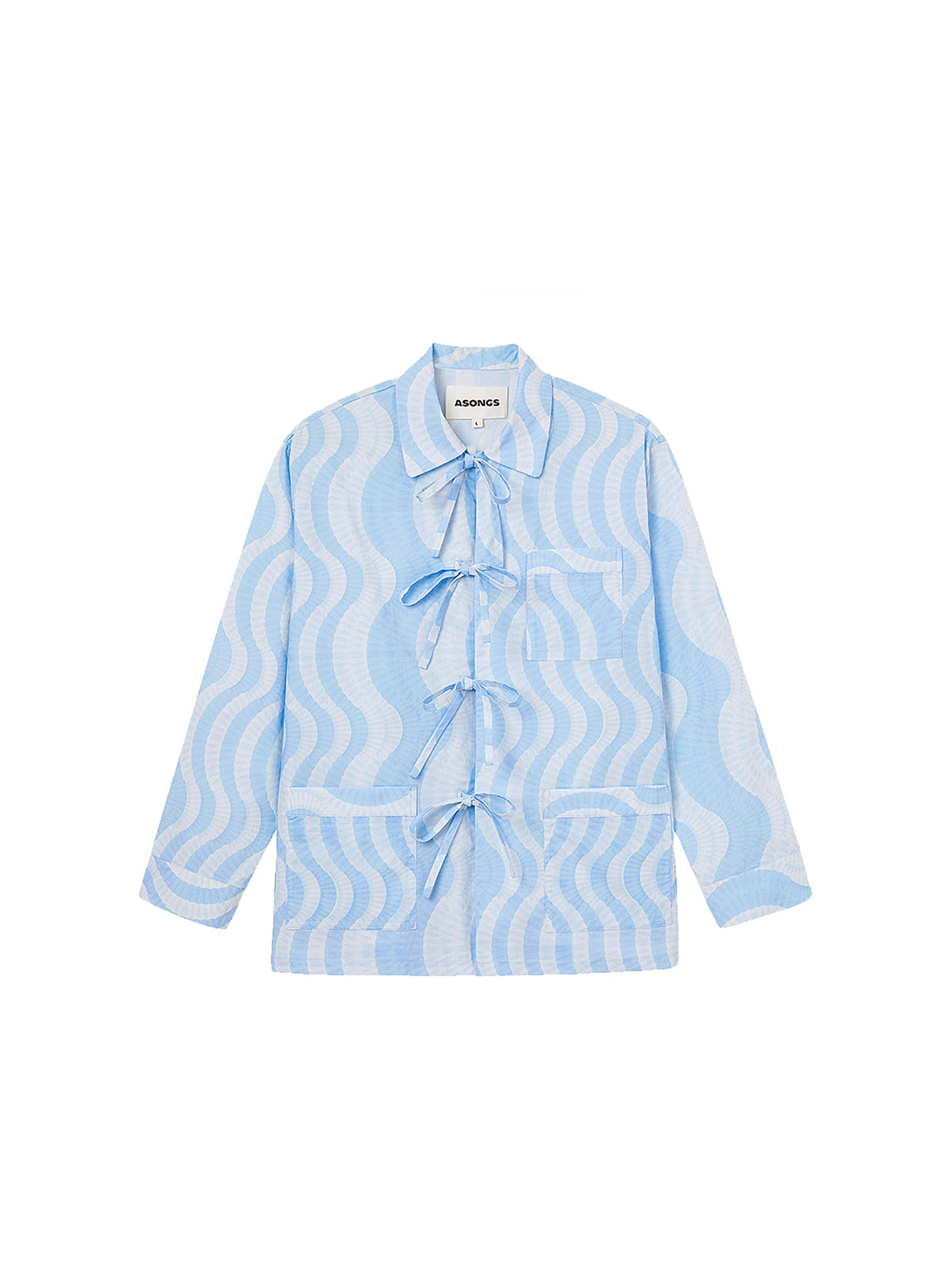 Blue Wave Print Long-sleeved Shirt